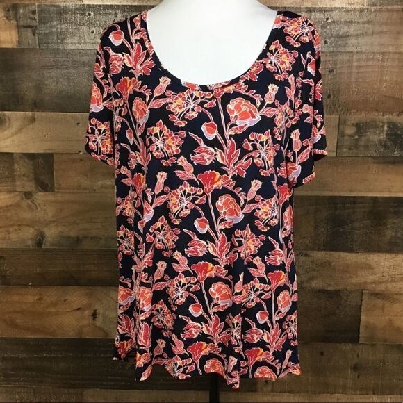 LulaRoe Simply Comfortable Top Black Floral Print Round Neck Short Sleeve XL - Picture 7 of 7